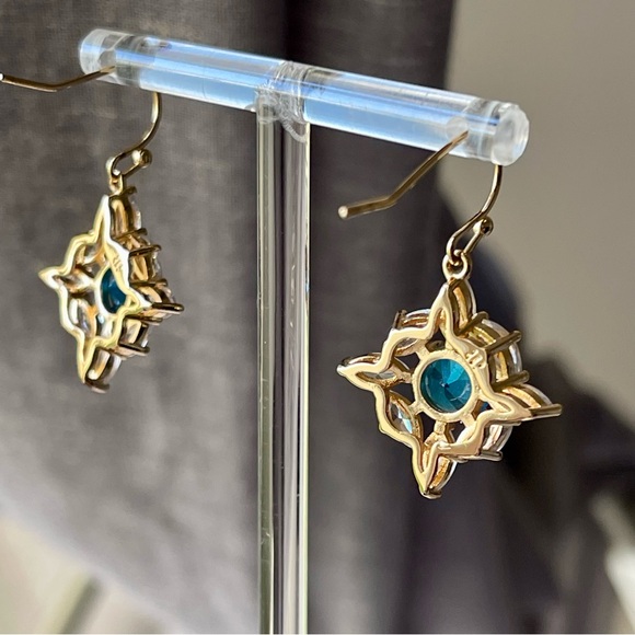 Bomb Party | Blue Center Stone and Clear Marquis Shaped CZ Gold Plated Earrings - Picture 8 of 13